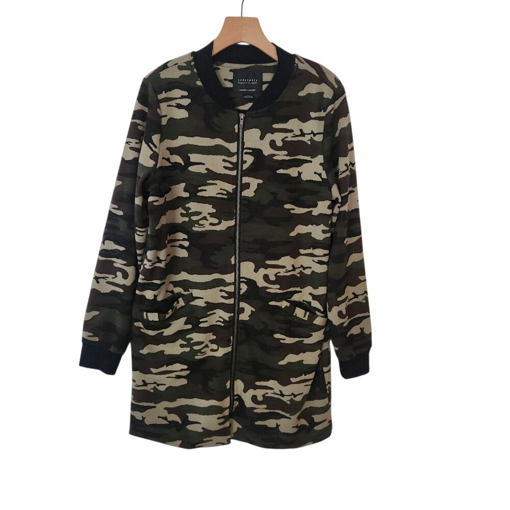 Sanctuary Full Zip Camouflage Sweater Knit Jacket Long Lined Heavy Womens Large